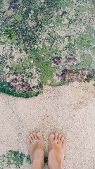 beautiful beach with stunning rocks, nature and white sand