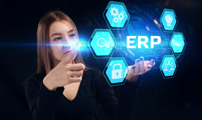 Business, Technology, Internet and network concept. Young businessman working on a virtual screen...
