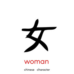Chinese character. Translation: Woman. Black hieroglyphic symbol. Vector illustration.