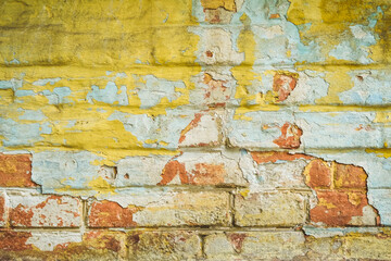 Old shabby painted brickwork background