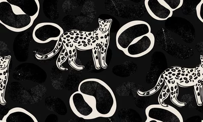 Papier peint Animaux afrique Motif minimaliste avec peau de léopard. Modèle contemporain de collage créatif. Modèle à la mode pour la conception.