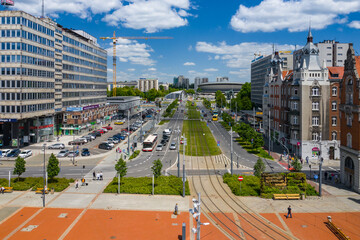 Aerial view of city center of Katowice, Upper Silesia. Poland. - obrazy, fototapety, plakaty