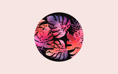 Colorful tropical leaves poster background vector illustration. Exotic plants, branches and leaves art print for beauty and natural products, spa and wellness, fabric and fashion