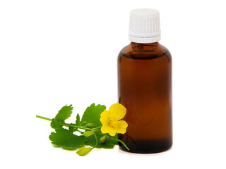 Pharmaceutical bottle with celandine extract, Chelidonium majus