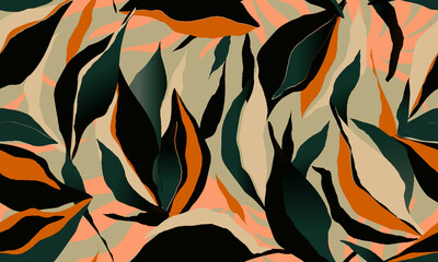 Hand getekend abstract bloemmotief. Creatief collage eigentijds naadloos patroon. Natuurlijke kleuren. Modieuze sjabloon voor ontwerp.