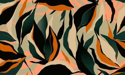 Fotobehang Beige Hand getekend abstract bloemmotief. Creatief collage eigentijds naadloos patroon. Natuurlijke kleuren. Modieuze sjabloon voor ontwerp.