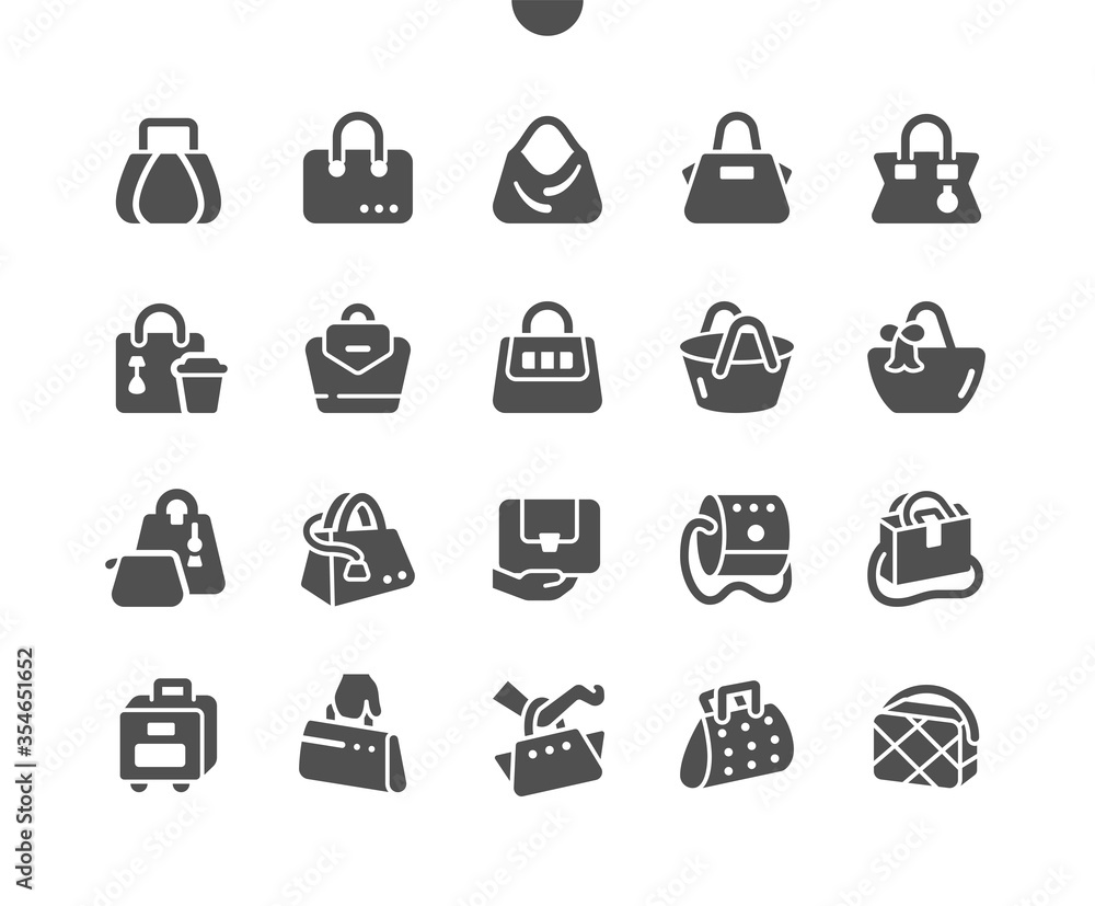 Poster bags well-crafted pixel perfect vector solid icons 30 2x grid for web graphics and apps. simple mini
