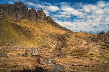 Beautiful landscape scenery on the old man of Storr the landmark in the area of Scottish Highlands