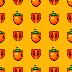 Seamless pattern of their different persimmon fruits isolated on white background