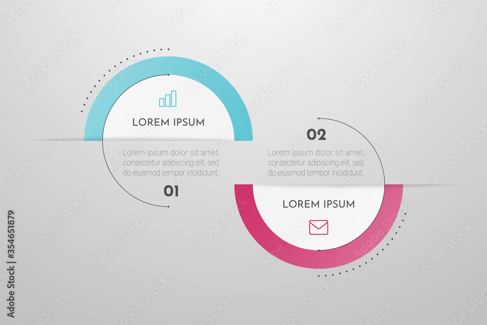 Poster minimal business infographics template with 2 steps, options and marketing icons. vector infographic
