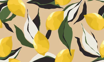 Wallpaper murals Beige Contemporary seamless lemon pattern. Fashionable template for design.