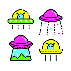 Fototapeta na wymiar UFO graphic vector set in different styles