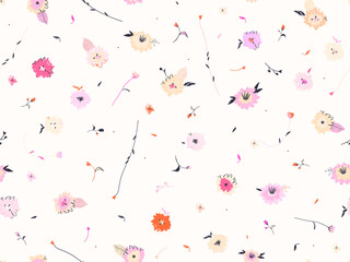 Minimal little flowers illustration pattern. Cute floral seamless pattern. Fashionable template for design.