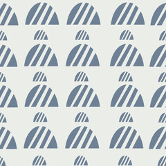Seamless blue and gray abstract geometric textured half circle pattern with lines.