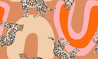 Bright pattern with leopards. Creative collage contemporary seamless pattern. Fashionable template for design. © MURRIRA