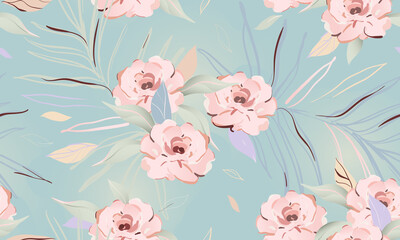 Feminine floral seamless pattern. Fashionable template for design. Soft color palette. © MURRIRA