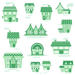 Green building icons collection.Vector illustration of building icons.