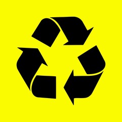 Vector icon of recycling with a yellow background.
