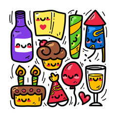 doodle collection set of party element.