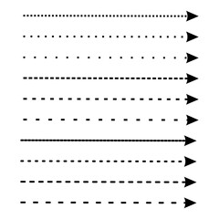 Set vector straight arrow with a broken line broken.