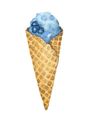 Watercolor illustration of ice cream on a white background