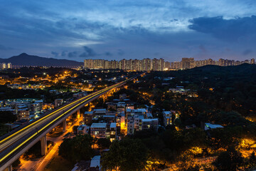 Fototapeta premium Obszar Hongkongu Tin Shui Wai w nocy