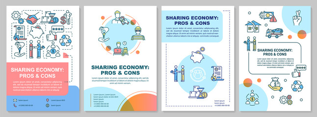 Sharing economy pros and cons brochure template. P2P business benefits flyer, booklet, leaflet print, cover design with linear icons. Vector layouts for magazines, annual reports, advertising posters