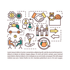 Fototapeta na wymiar Sharing economy concept icon with text. Collaborative consumption, peer to peer lending services PPT page vector template. Brochure, magazine, booklet design element with linear illustrations