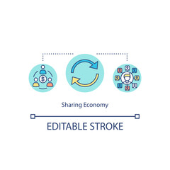 Sharing economy concept icon. Global trade and networking. Reuse of product. Collaborative consumption idea thin line illustration. Vector isolated outline RGB color drawing. Editable stroke