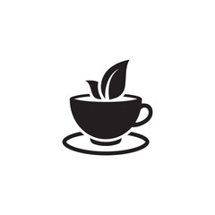 Tea cup with leave vector icon fill