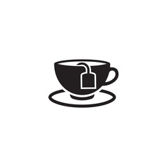 Tea cup with tea bag vector icon fill
