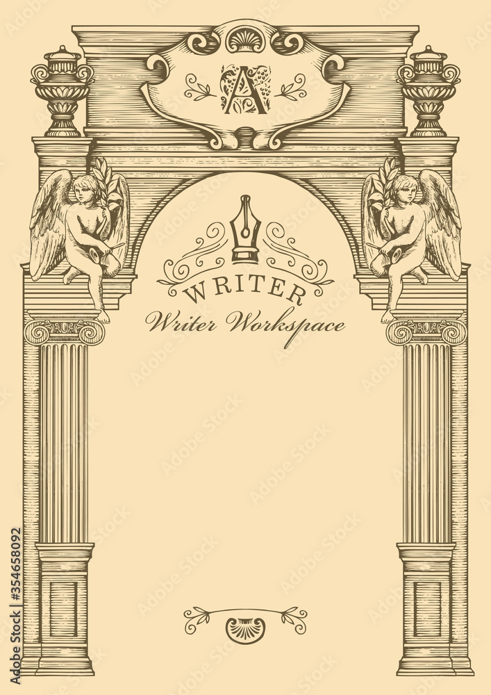 Aufkleber a writer workspace with place for text in a hand-drawn artistic framing. vintage background or frame