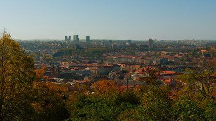 View of Prague from the top of Petrin hill in the fall.