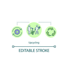Upcycling concept icon. Manufacturing using recycled material. Creative reuse. Responsible consumption idea thin line illustration. Vector isolated outline RGB color drawing. Editable stroke