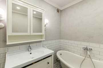 Russia, Moscow- January 27, 2020: interior room apartment bathroom, sink, decoration elements,...