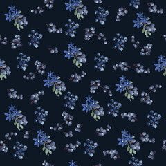 Seamless vintage floral pattern for gift wrap and fabric design. Blueberry and blue flowers