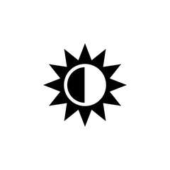 Solar Eclipse, Aligned Sun and Moon. Flat Vector Icon illustration. Simple black symbol on white background. Solar Eclipse, Aligned Sun and Moon sign design template for web and mobile UI element