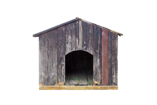 old wooden doghouse isolated on white background