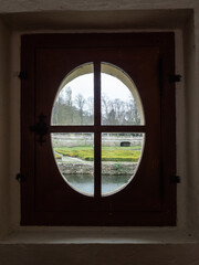 œil de bœuf au château de Villarceaux et de ses jardins dans le Val d'Oise en France