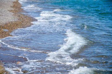 Seascape background colorful sea waves on coast