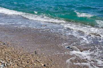 Seascape background colorful sea waves on coast