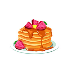 a stack of delicious pancakes with sliced strawberries vector illustration