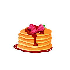 a stack of delicious pancakes with sliced strawberries vector illustration