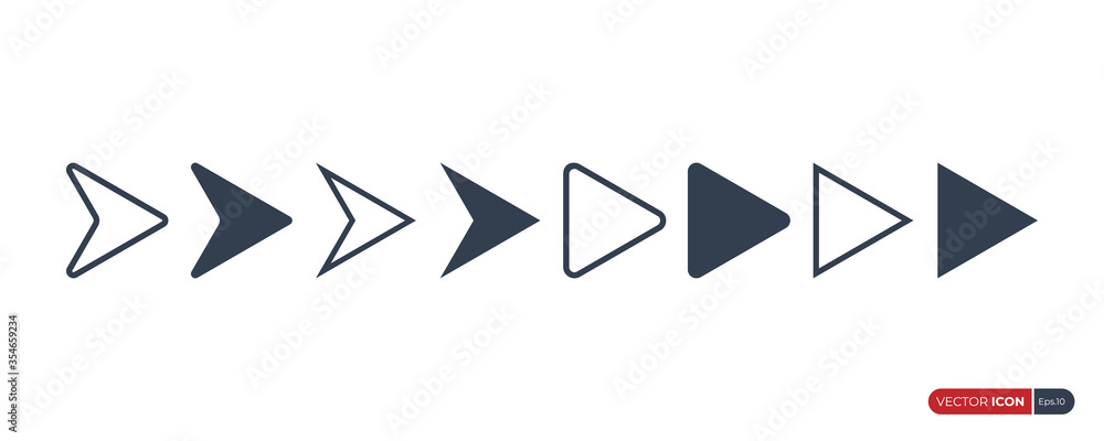 Poster set of arrow icons. fill and outline arrow heads geometric shapes isolated on white background. flat