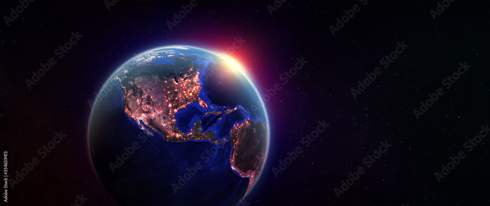 Aufkleber planet earth in outer space. night over american continents. light of night cities in world. element