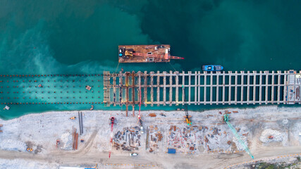 Aerial view marine construction site