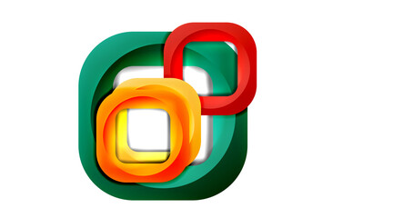 Obraz premium Square geometric vector abstract background, dynamic modern minimal template. Multicolored square shapes with round corners overlapping each other