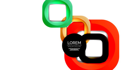 Square geometric vector abstract background, dynamic modern minimal template. Multicolored square shapes with round corners overlapping each other