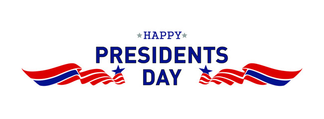 Happy Presidents Day with stars and ribbon.