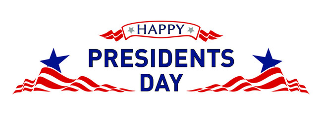Happy Presidents Day with stars and ribbon.